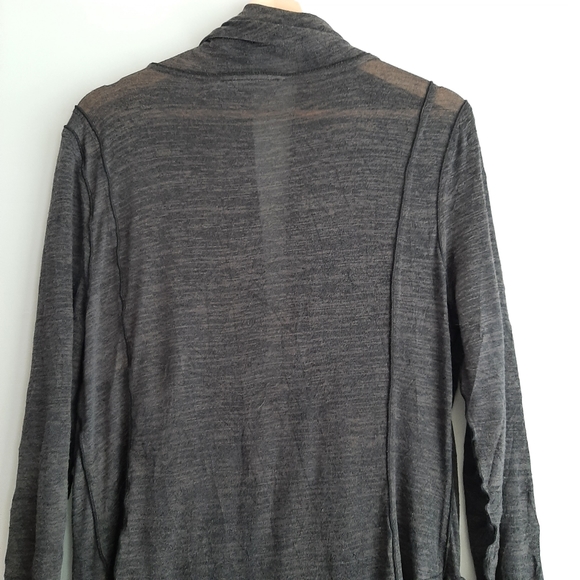 🍒 Open Front w/ Tie Long Fine Knit Cardigan Asymmetric Hem Grey Sz L - Picture 10 of 13